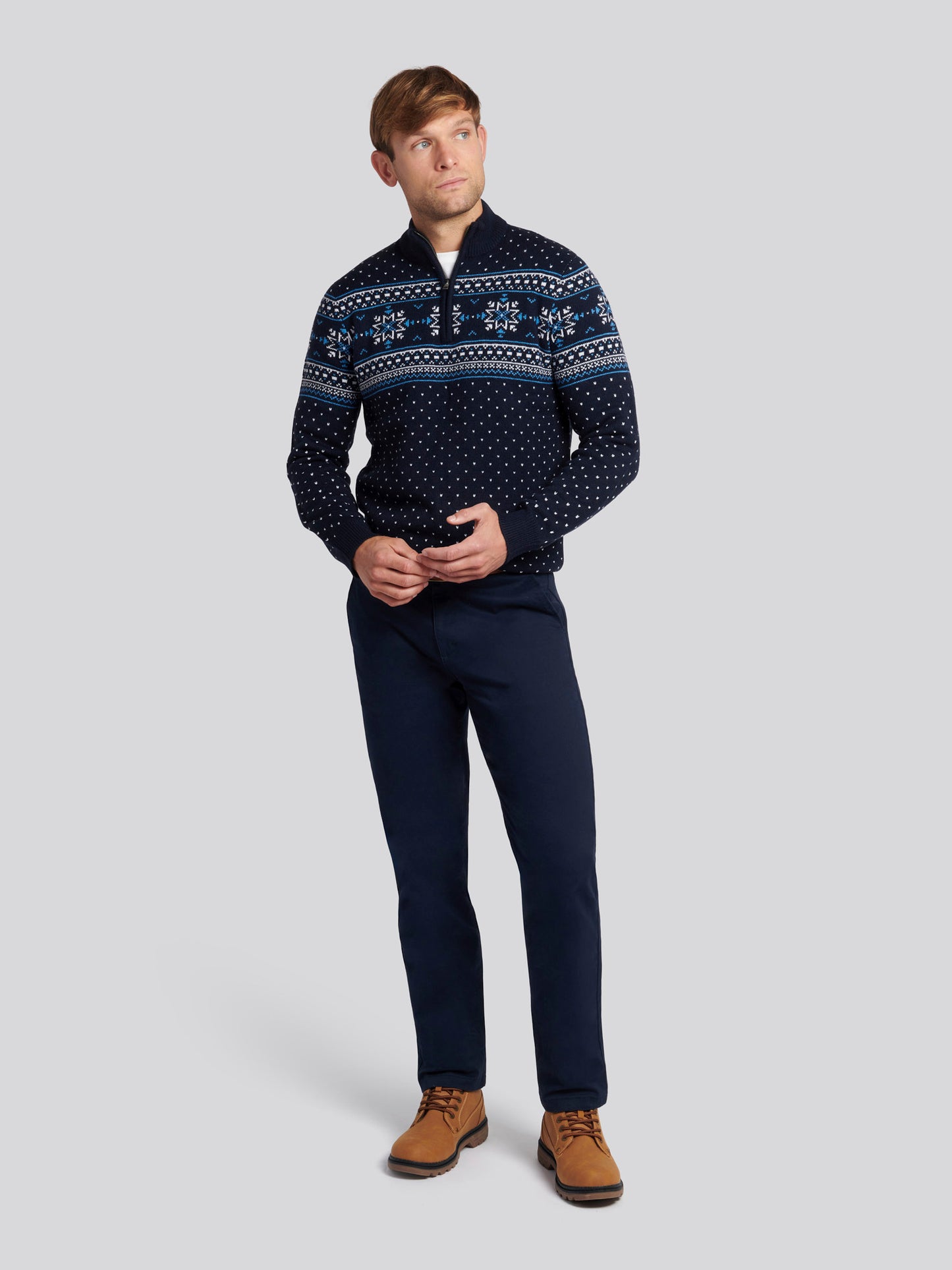 Mens Quarter Zip Fair Isle Sweatshirt in Navy Blue