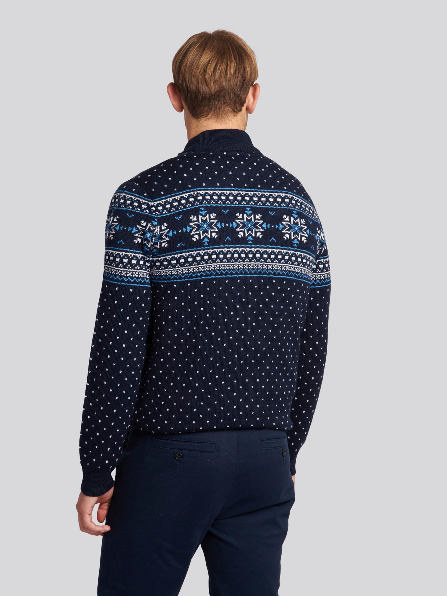 Mens Quarter Zip Fair Isle Sweatshirt in Navy Blue