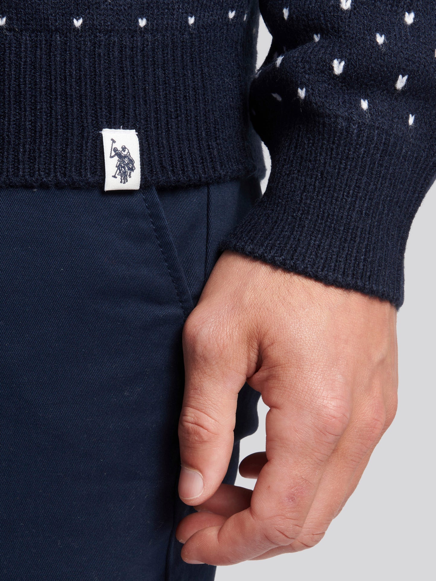 Mens Quarter Zip Fair Isle Sweatshirt in Navy Blue