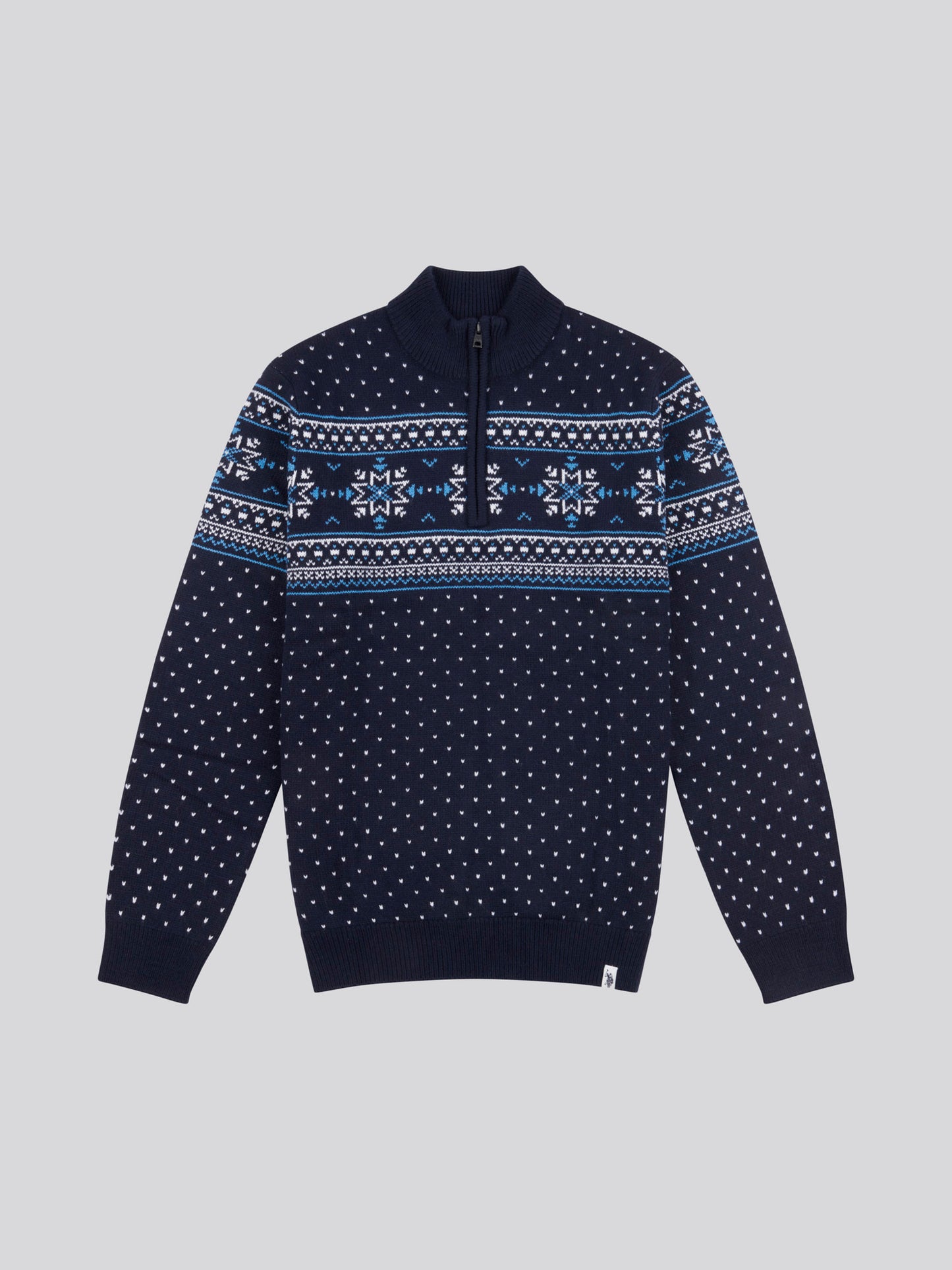 Mens Quarter Zip Fair Isle Sweatshirt in Navy Blue