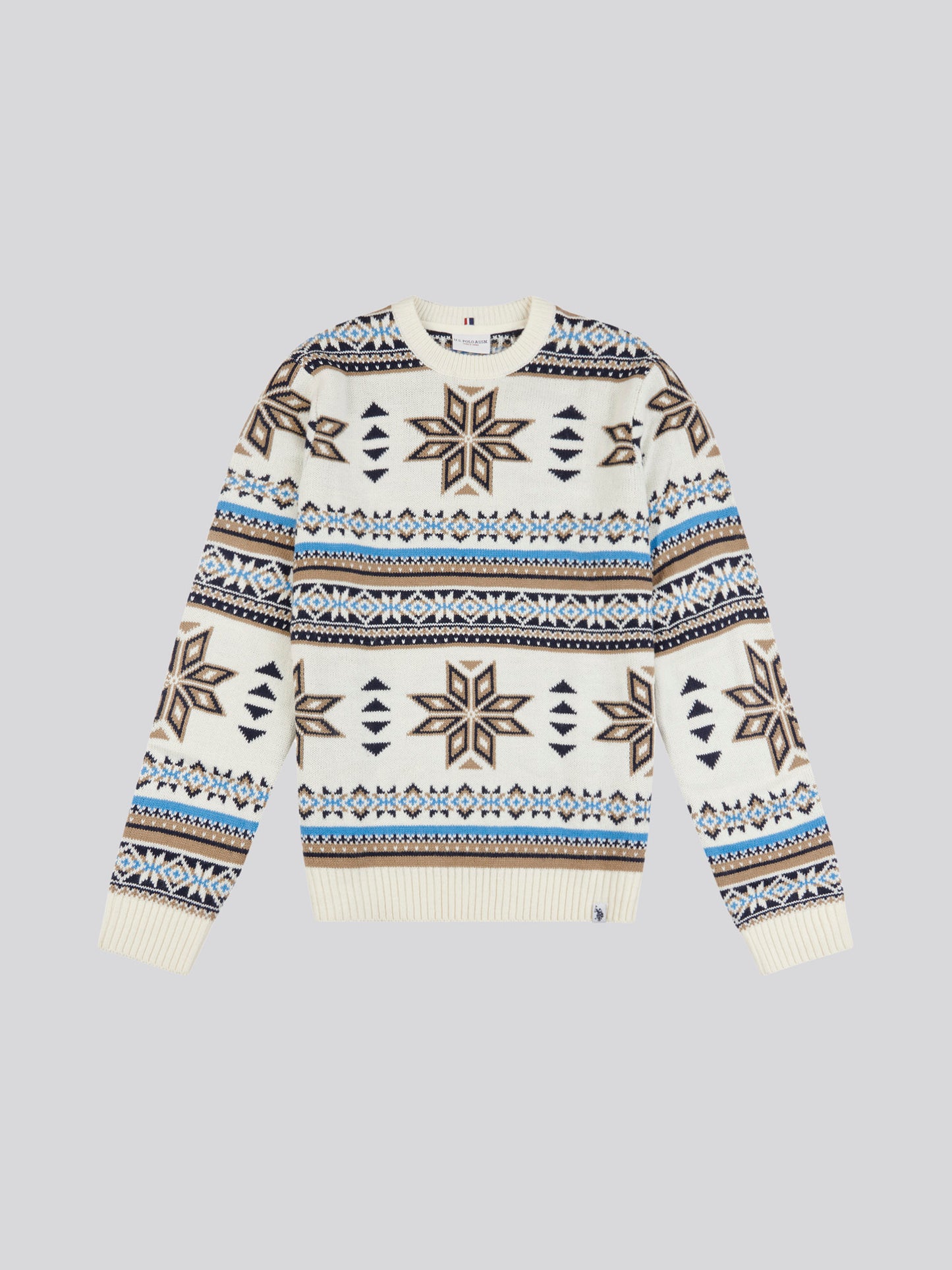 Mens Fair Isle Crew Neck Jumper in Tofu