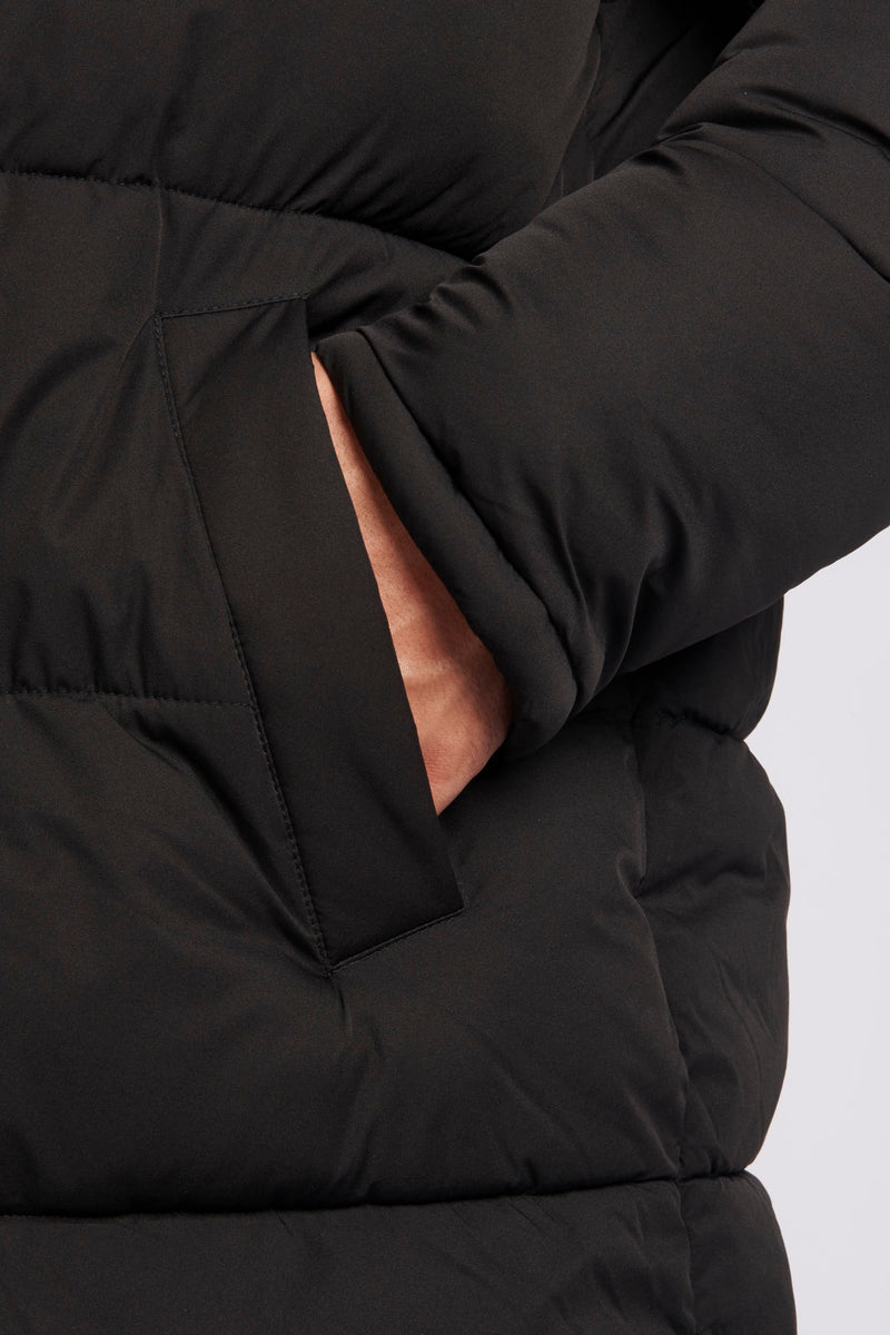 Mens Longline Puffer Coat in Black
