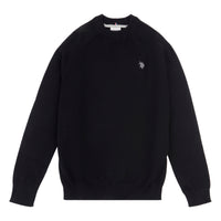 Mens Crew Neck Knitted Jumper in Black Steeple Grey DHM