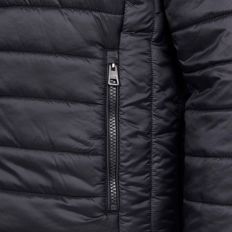 Mens Hooded Quilted Coat in Black Steeple Grey DHM