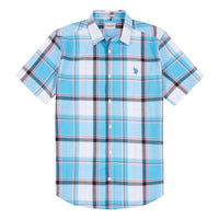 Mens Short Sleeve Check Shirt in Ethereal Blue