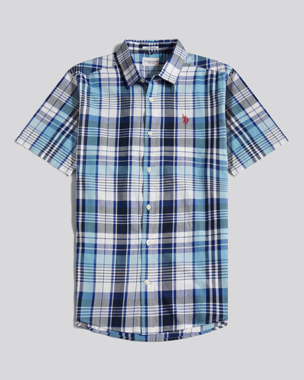 Mens Summer Madras Check Short Sleeve Shirt Riviera