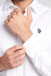 Mens Long Sleeve Herringbone Twill Shirt in White