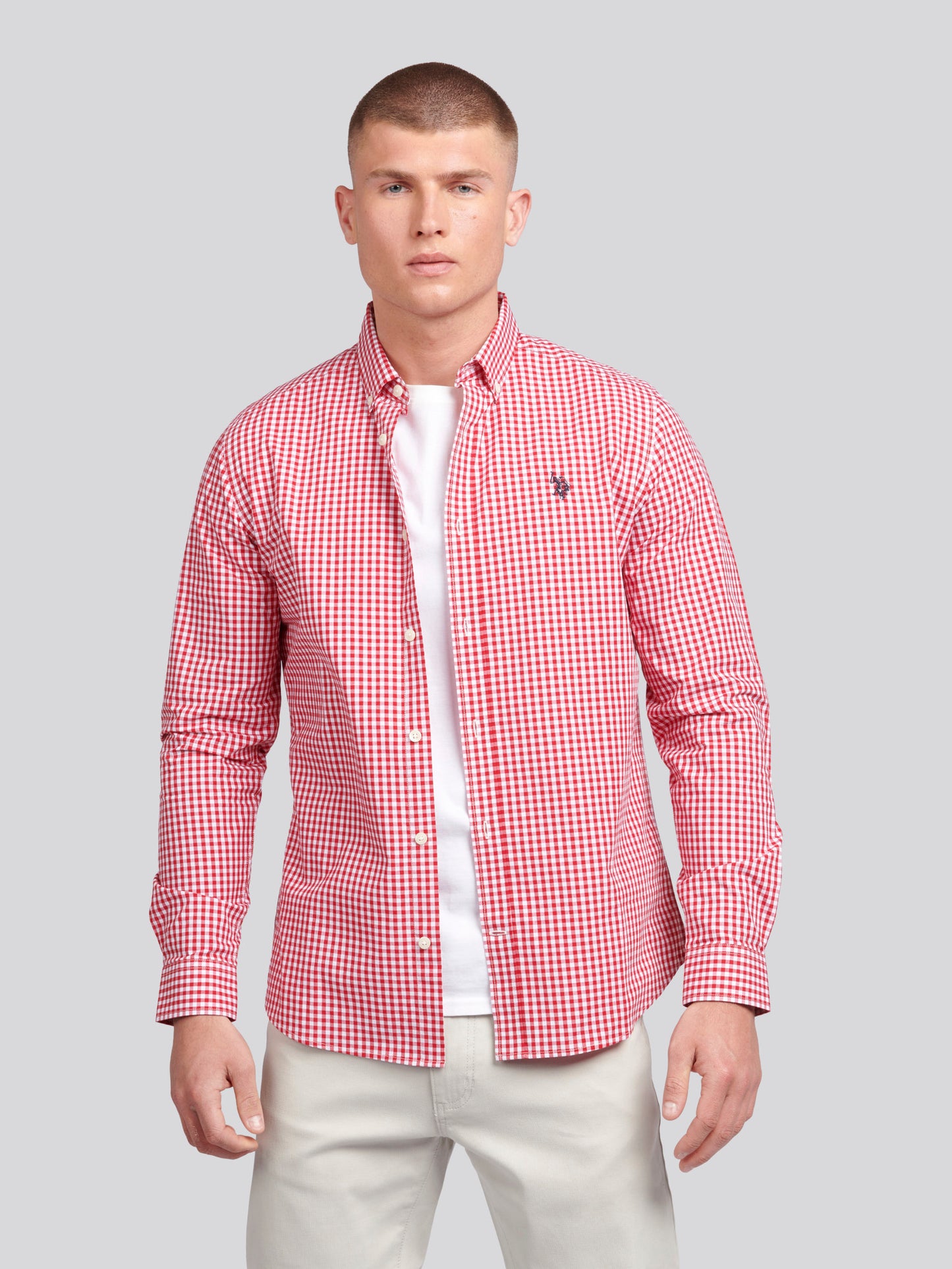 Mens Gingham Shirt in Haute Red