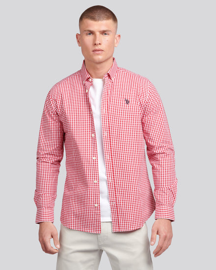 Mens Gingham Shirt in Haute Red