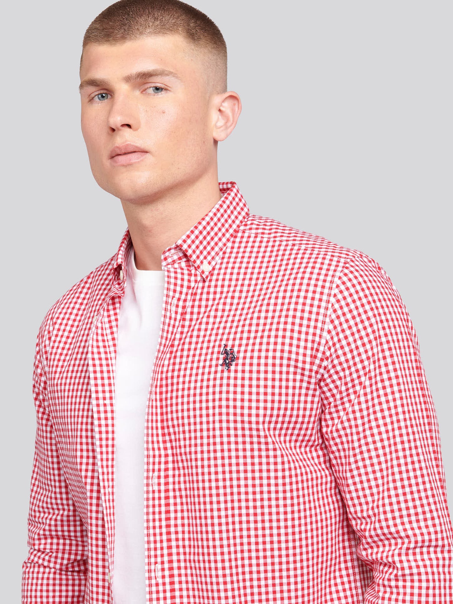 Mens Gingham Shirt in Haute Red