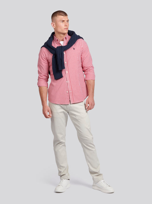Mens Gingham Shirt in Haute Red