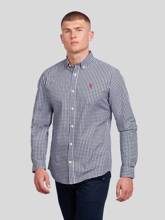 Mens Gingham Shirt in Dark Sapphire Navy
