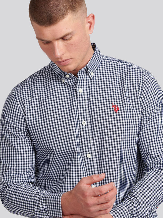Mens Gingham Shirt in Dark Sapphire Navy