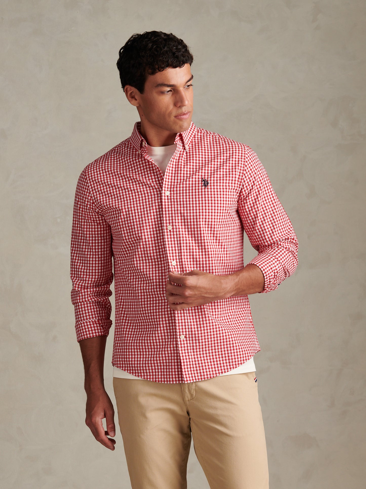 Mens Gingham Shirt Haute Red/Dark Sapphire Navy