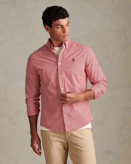 Mens Gingham Shirt Haute Red/Dark Sapphire Navy