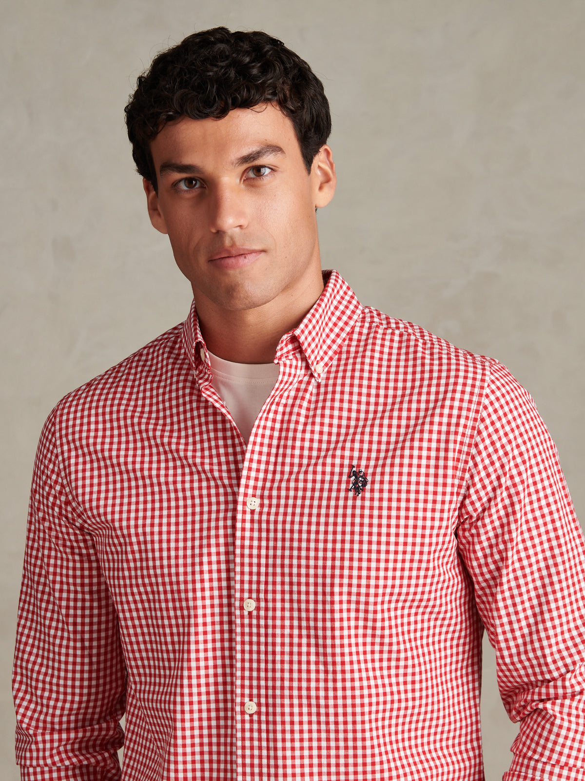 Mens Gingham Shirt Haute Red/Dark Sapphire Navy