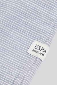 Mens Seersucker Stripe Short Sleeve Shirt in Moonlight Blue