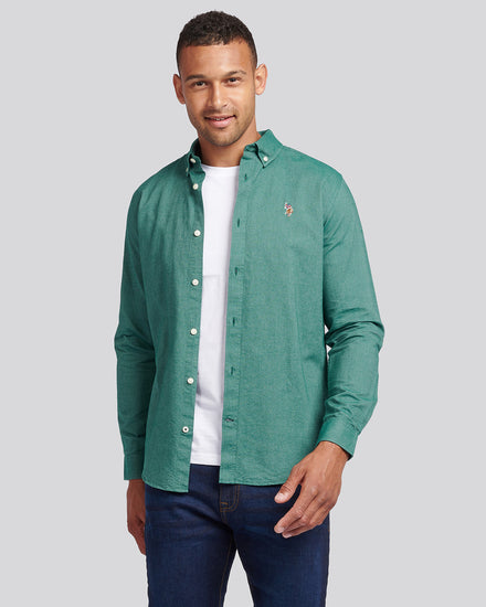 Mens Peached Oxford Shirt Rain Forest