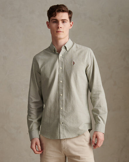 Mens Peached Oxford Shirt Sea Spray