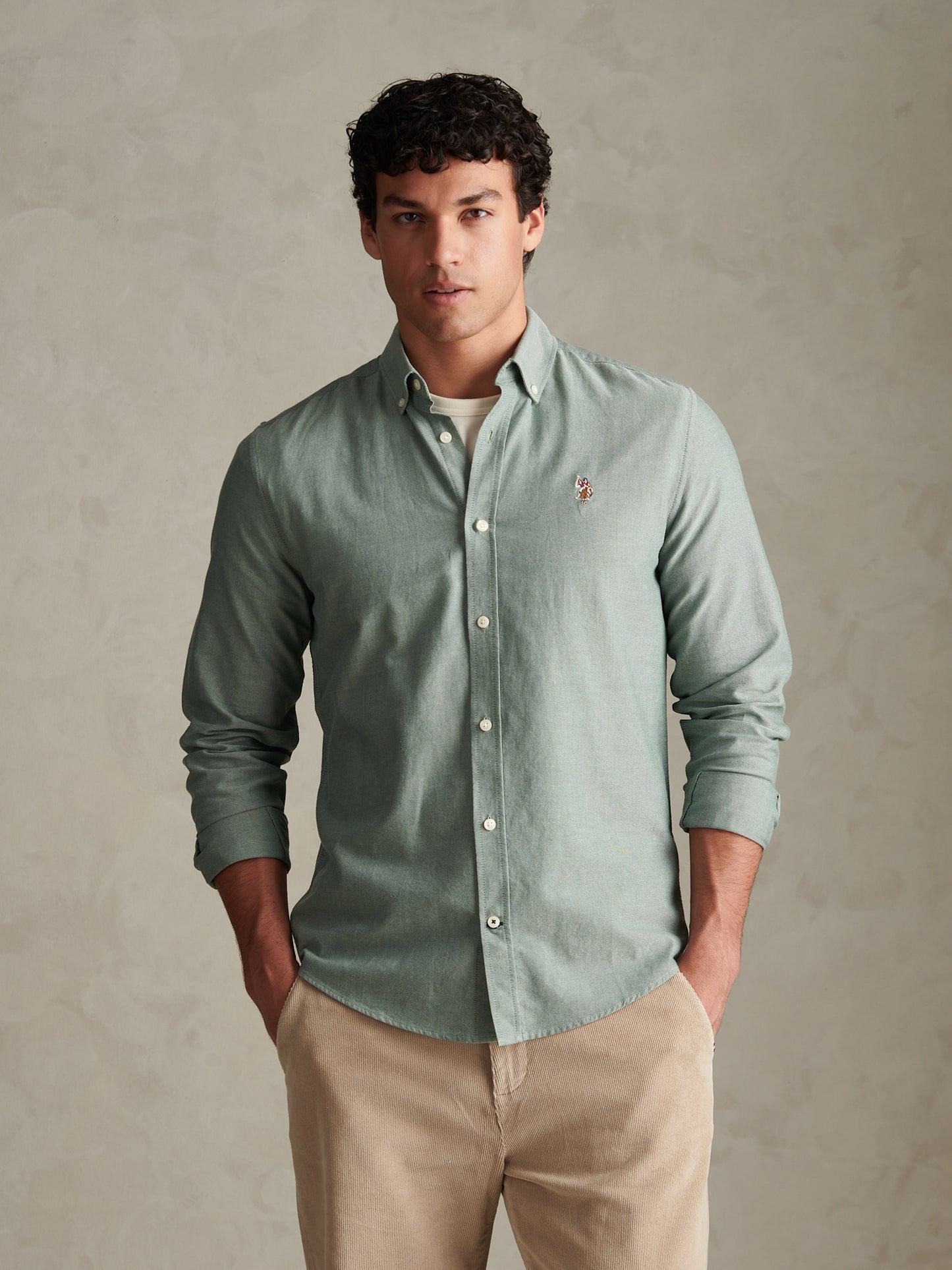 Mens Peached Oxford Shirt Lily Pad