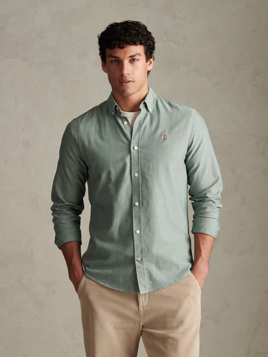 Mens Peached Oxford Shirt Lily Pad