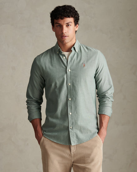 Mens Peached Oxford Shirt Lily Pad
