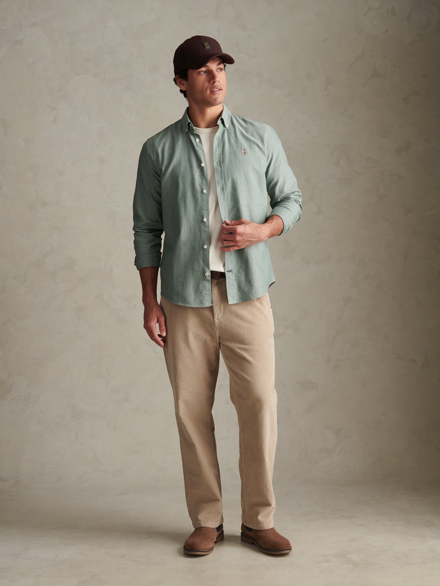 Mens Peached Oxford Shirt Lily Pad