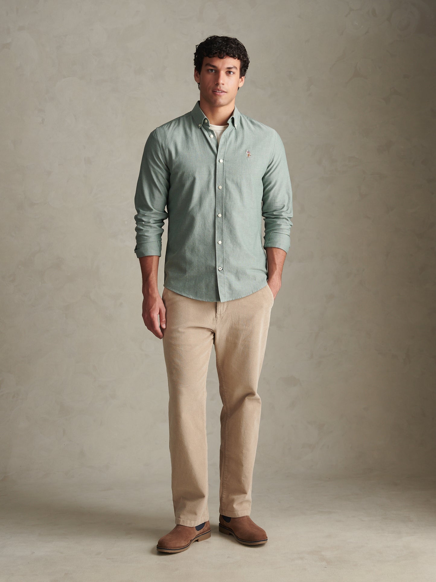 Mens Peached Oxford Shirt Lily Pad