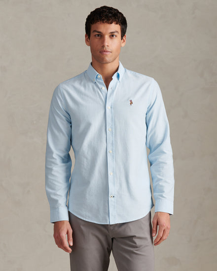 Mens Peached Oxford Shirt Ice Blue