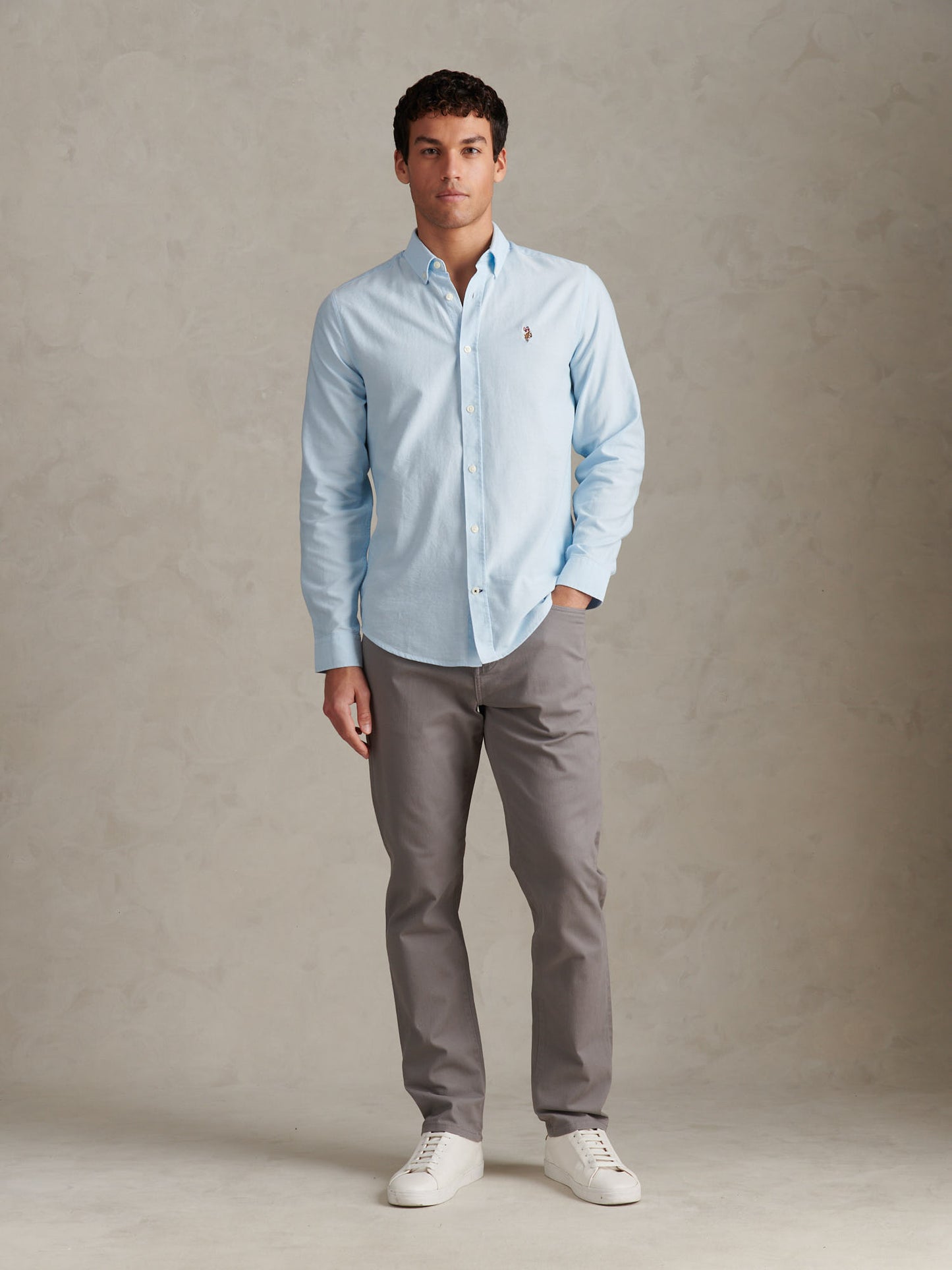 Mens Peached Oxford Shirt  in Ice Blue