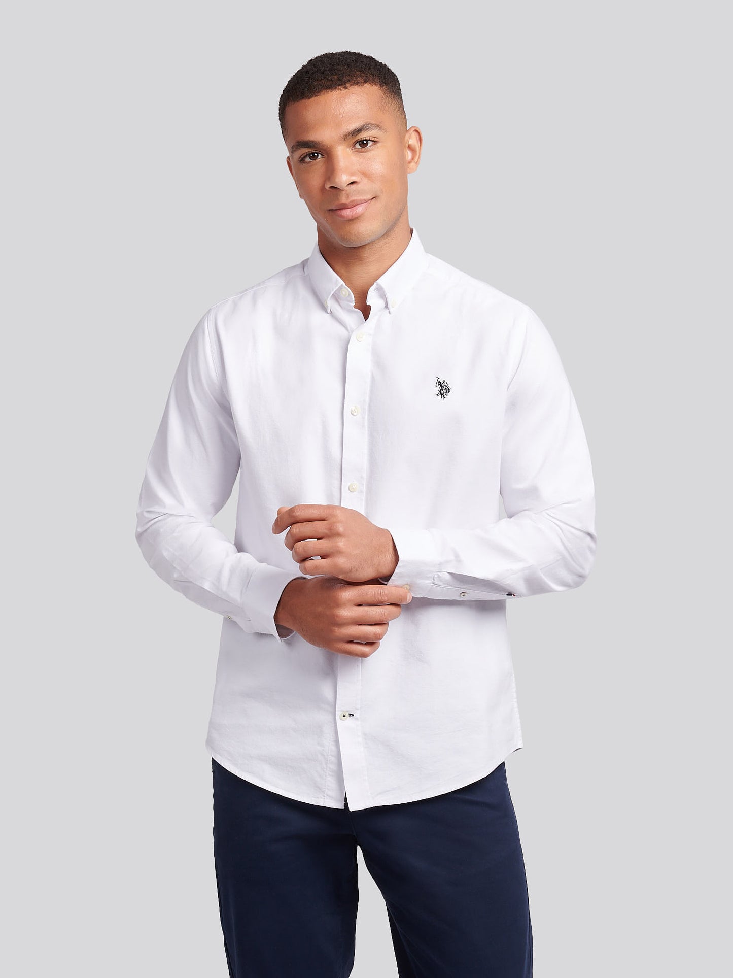 Mens Peached Oxford Shirt White / Dark Sapphire Navy DHM