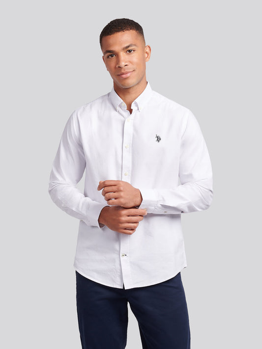 Mens Peached Oxford Shirt White / Dark Sapphire Navy DHM