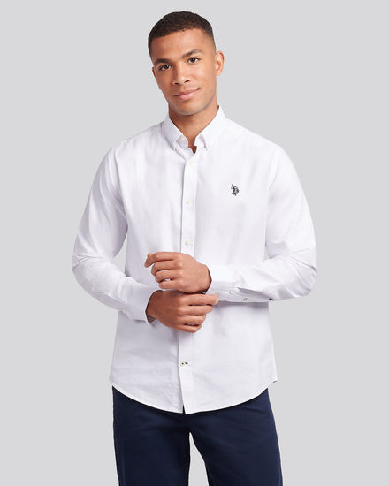 Mens Peached Oxford Shirt White / Dark Sapphire Navy DHM