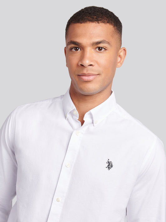 Mens Peached Oxford Shirt White / Dark Sapphire Navy DHM