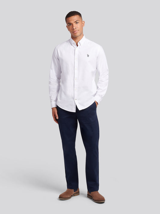 Mens Peached Oxford Shirt White / Dark Sapphire Navy DHM