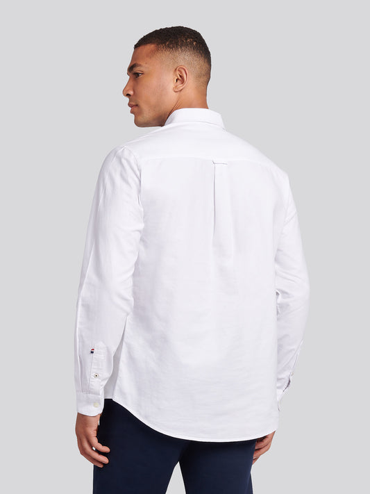 Mens Peached Oxford Shirt White / Dark Sapphire Navy DHM