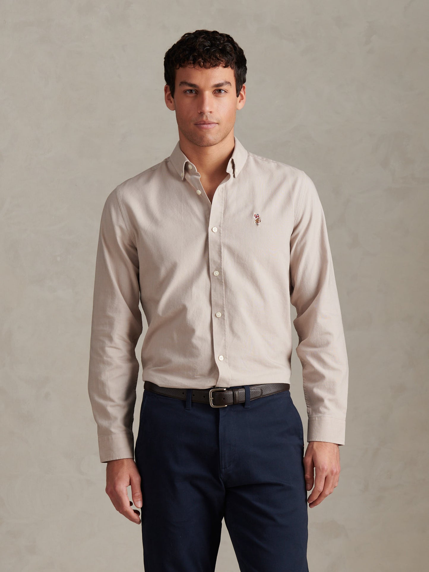 Mens Peached Oxford Shirt  in String