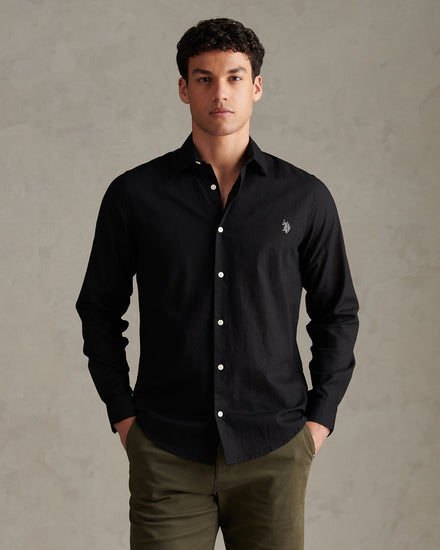 Mens Linen Blend Shirt Black