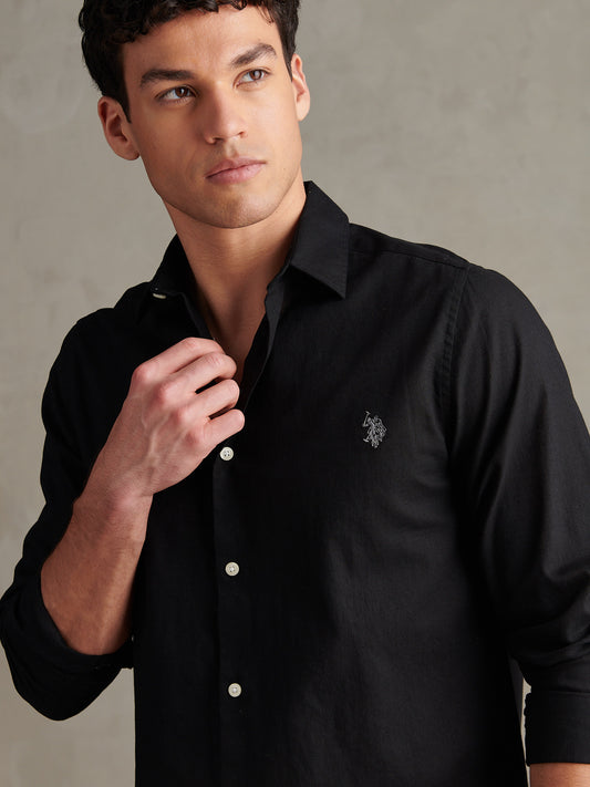 Mens Linen Blend Shirt Black