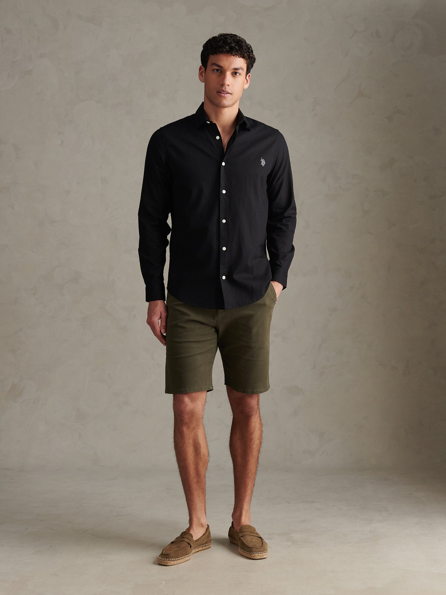 Mens Linen Blend Shirt Black