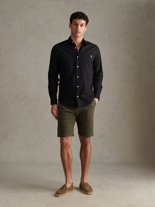 Mens Linen Blend Shirt Black
