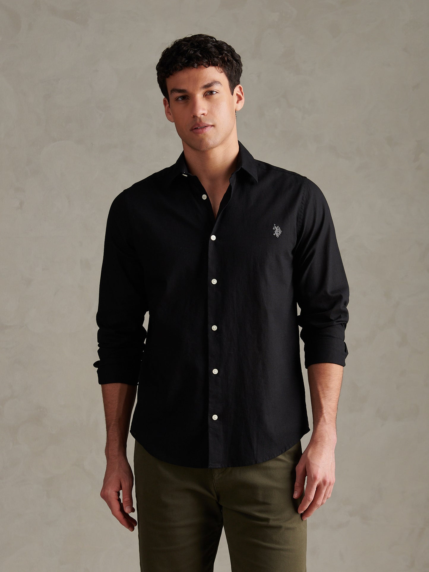 Mens Linen Blend Shirt Black
