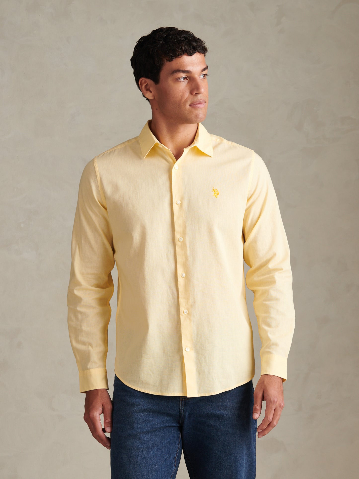 Mens Linen Blend Shirt Double Cream