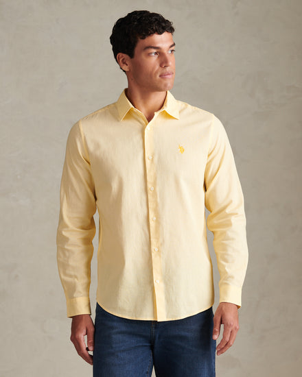 Mens Linen Blend Shirt Double Cream