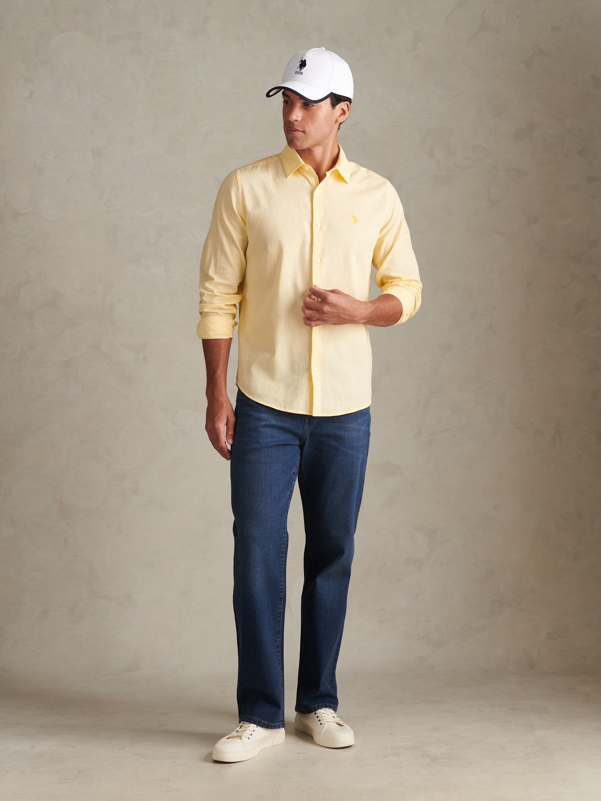 Mens Linen Blend Shirt Double Cream