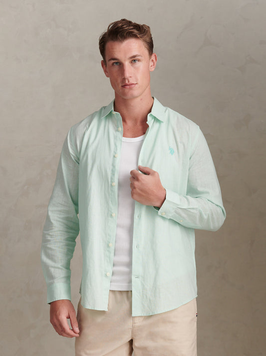 Mens Linen Blend Shirt Honeydew