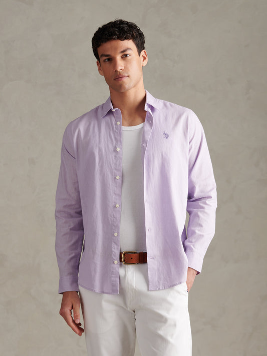 Mens Linen Blend Shirt Pastel Lilac