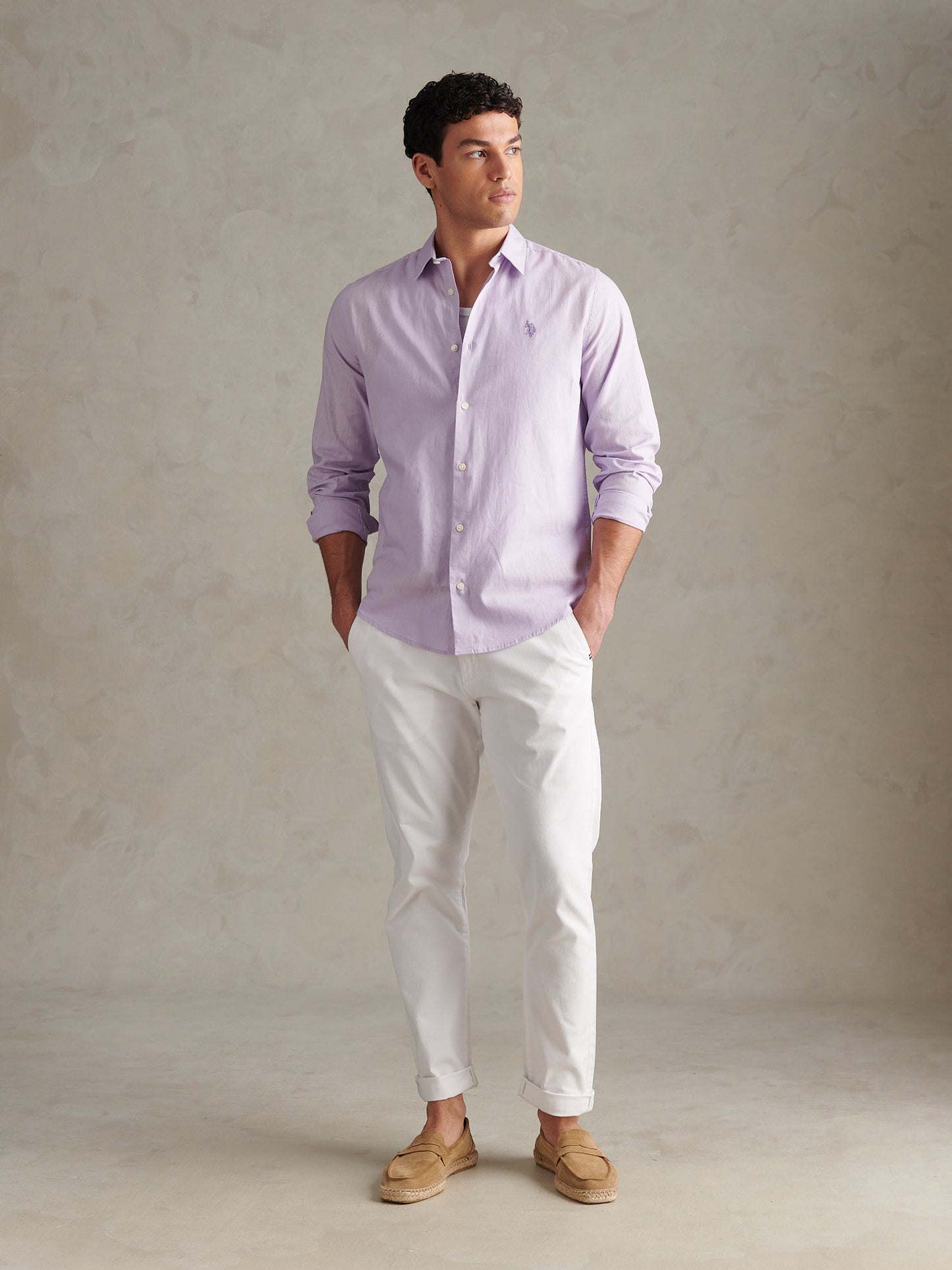 Mens Linen Blend Shirt Pastel Lilac