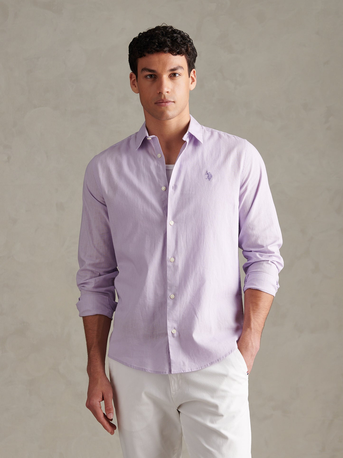 Mens Linen Blend Shirt Pastel Lilac