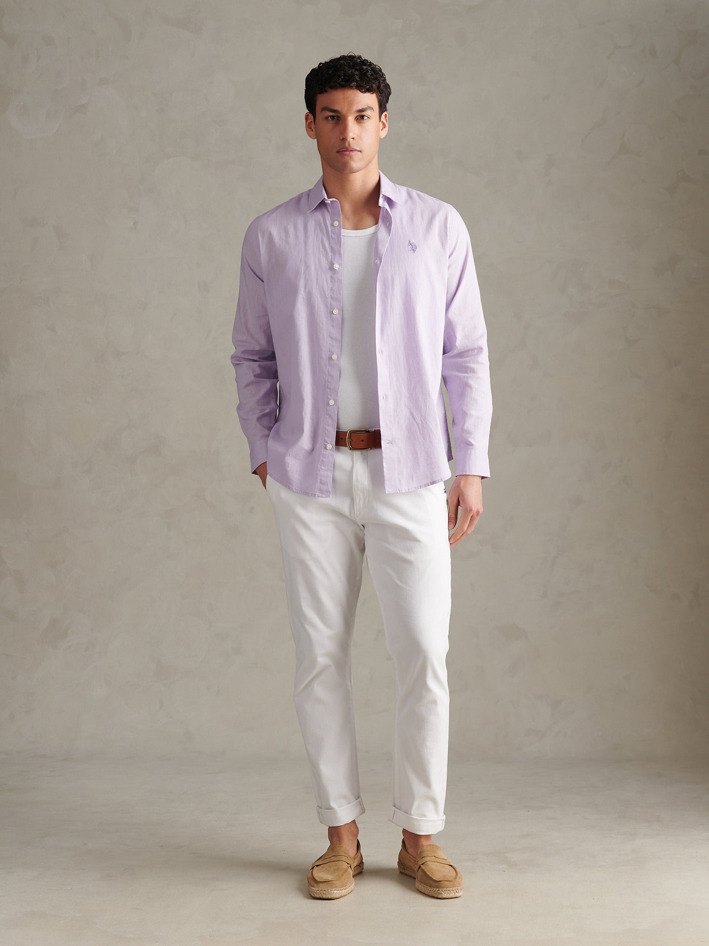 Mens Linen Blend Shirt Pastel Lilac